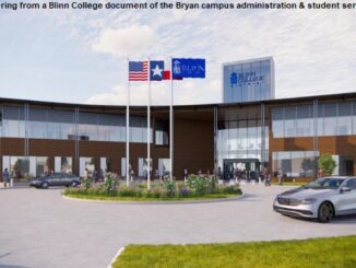 Image from a Blinn College document of the architect rendering of the Bryan administration and student services building.