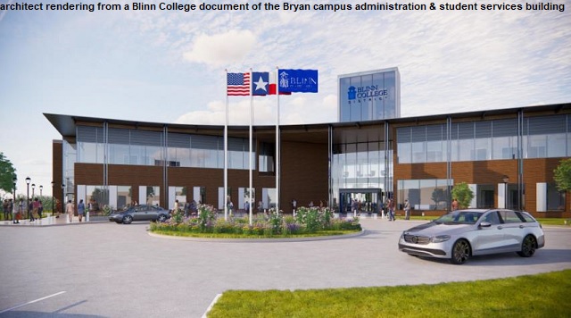 Image from a Blinn College document of the architect rendering of the Bryan administration and student services building.
