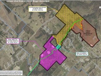 Map from the city of Bryan showing the location of four property owners involved in a future extension of a city sewer line.