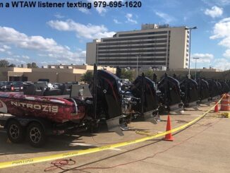 Photo of boats parked outside the College Station Hilton texted by a WTAW listener to 979-695-1620.