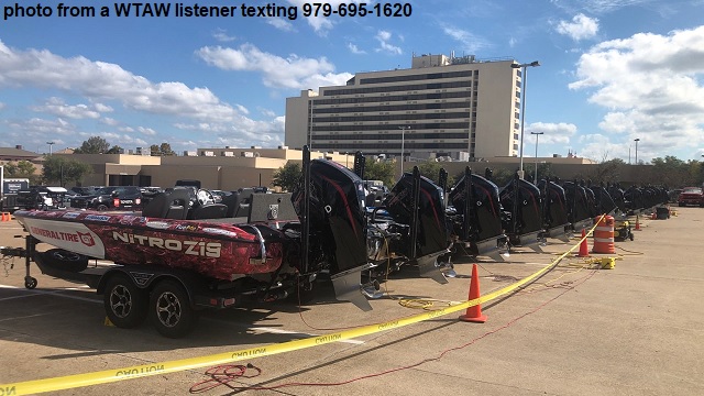 Photo of boats parked outside the College Station Hilton texted by a WTAW listener to 979-695-1620.