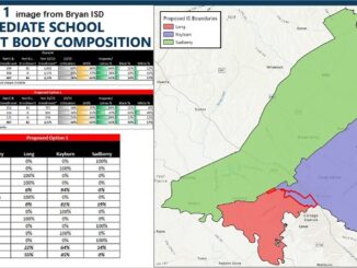 Image from Bryan ISD showing one option for boundaries of the district's three intermediate schools.