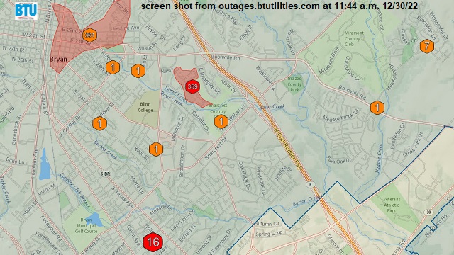 Screen shot from outages.btutilities.com on 12/30/22 at 11:44 a.m.