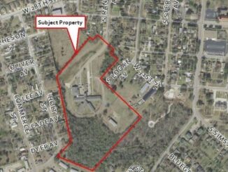 Image from a city of Bryan document showing an aerial view of Twin City Mission's rezoning area.