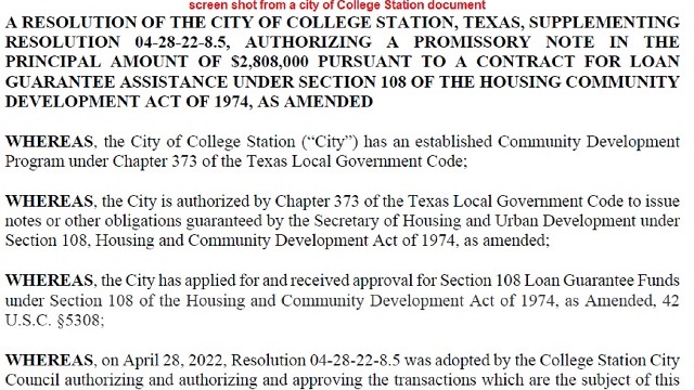 Screen shot from a city of College Station document.