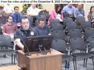 Screen shot of Patrick Dugan from the video archive of the December 8, 2022 College Station city council meeting.