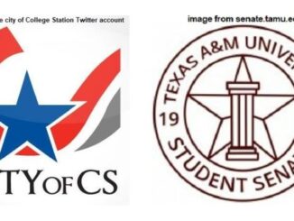 Images from (L) the city of College Station's Twitter account and (R) the Texas A&M student senate website.