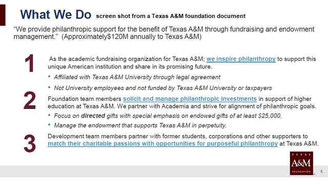 Screen shot from a Texas A&M foundation document.