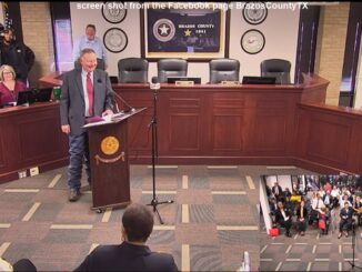Screen shot from the Facebook page BrazosCountyTX, with county judge Duane Peters at the podium.
