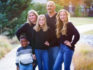 Photo from College Station ISD of Brandon Schmidt, his wife Katie, daughters Sophie and Sabrina, and son Carter.