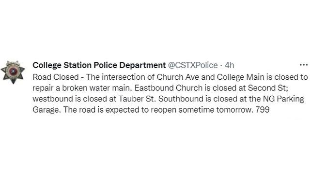 Screen shot from the College Station police department's Twitter account.