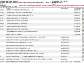 Screen shot of Matthew Jarrett's jail booking from screen shot from https://jailsearch.brazoscountytx.gov/JailSearch/JailingDetail.aspx?JailingID=354946