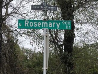 Street signs showing Beverley Estates and Rosemary Drive, February 24, 2023.