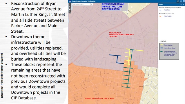 Screen shot from a city of Bryan document explaining the scope and area of a federal grant application.