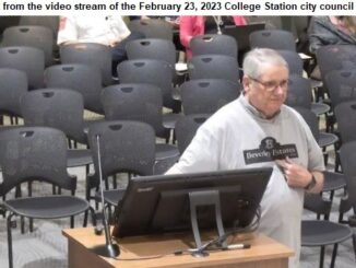 Screen shot from the video stream of the February 23, 2023 College Station city council meeting of Beverley Estates homeowner John Halsell.