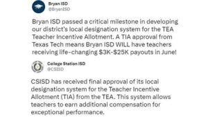 Screen shots from the Bryan ISD and College Station ISD Twitter pages.