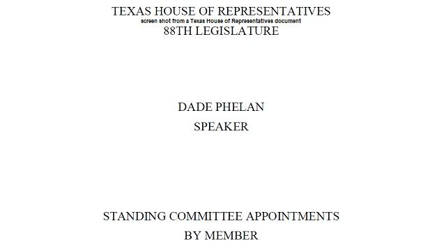 Screen shot from a Texas House of Representatives document.