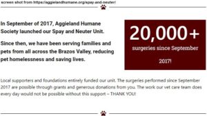 Screen shot from https://aggielandhumane.org/spay-and-neuter/