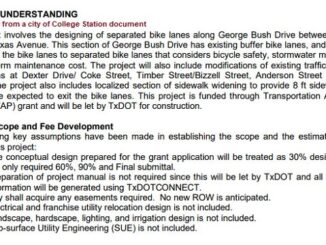 Screen shot from a city of College Station document detailing the scope of the separated bike lane project on George Bush Drive.