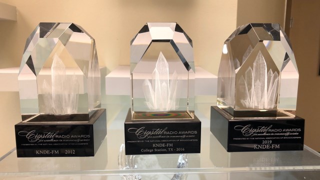 Three National Association of Broadcasters Crystal Awards presented to Bryan Broadcasting's Candy 95 (KNDE-FM) in 2012, 2016, and 2019.