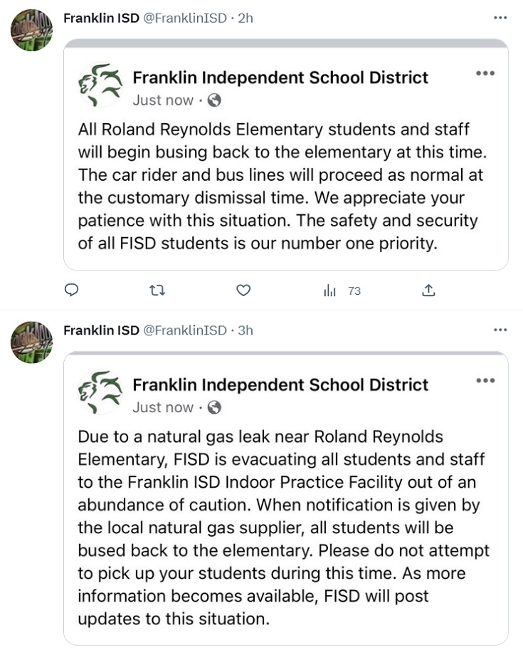 Screen shot from the Franklin ISD Twitter account.
