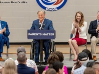 Photo from Governor Abbott's office of the governor's appearance at Brazos Christian School in Bryan on March 7, 2023.