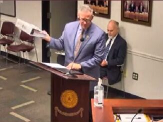 Screen shot from the Brazos County Facebook Live video feed of Bentley Nettles at the April 4, 2023 county commission meeting.