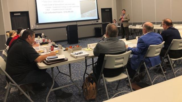 Bryan city council members follow a presentation from public works director Jayson Barfknecht during a workshop on April 19, 2023.