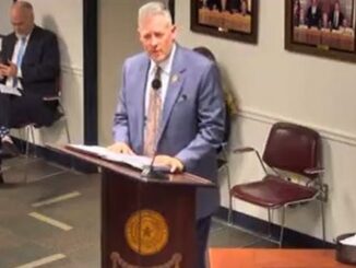 Screen shot from the Brazos County TX Facebook page video of specialty criminal courts committee chairman Bentley Nettles reporting to county commissioners on May 16, 2023.