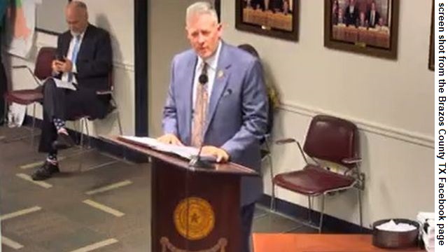 Screen shot from the Brazos County TX Facebook page video of specialty criminal courts committee chairman Bentley Nettles reporting to county commissioners on May 16, 2023.