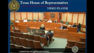 Screen shot from the Texas House video stream showing Texas A&M professor Tracy Hammond testifying before the House higher education committee at 3:13 a.m. on May 9, 2023.