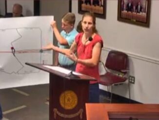 Screen shot from facebook.com/brazoscountytx of Amy Cahill speaking during the May 30, 2023 Brazos County commission meeting.