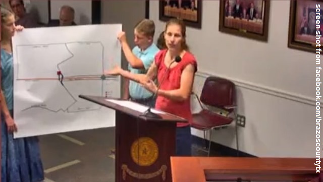 Screen shot from facebook.com/brazoscountytx of Amy Cahill speaking during the May 30, 2023 Brazos County commission meeting.
