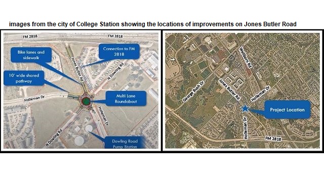 Images from the city of College Station showing locations of improvements on Jones Butler Road.