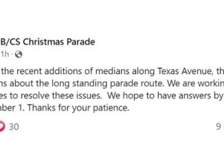 Screen shot from the B/CS Christmas Parade Facebook page.