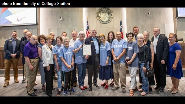 Photo from the city of College Station during the June 22, 2023 city council meeting, presenting a proclamation of the 100th anniversary of establishing the Southside neighborhood.