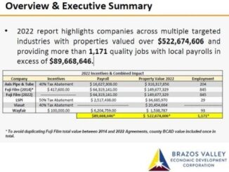 Screen shot of a Brazos Valley economic development corporation document provided by the city of College Station.