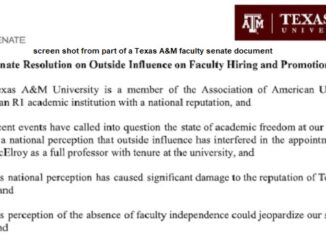 Screen shot from part of the resolution adopted by the Texas A&M Faculty Senate on July 19, 2023.