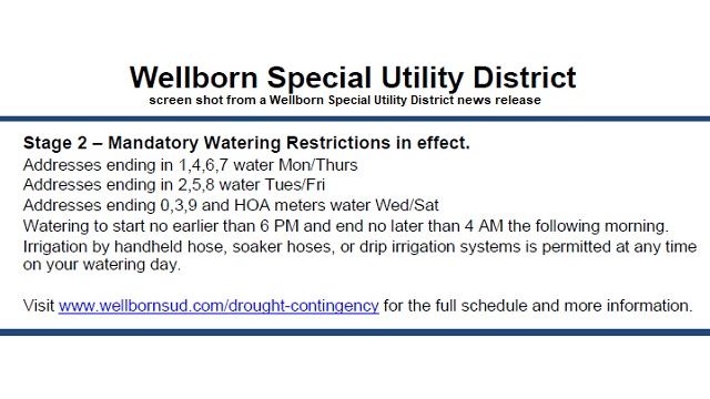 Screen shot from a Wellborn Special Utility District news release.