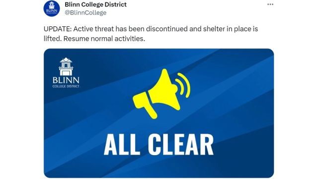 Blinn College Brenham Campus Shelter Order For 30 Minutes Wednesday ...