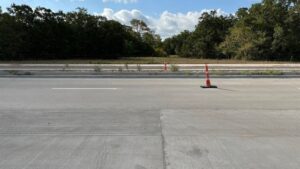 Photo taken August 7, 2023 of Greens Prairie Road median in front of the land being purchased for College Station fire department station #7.