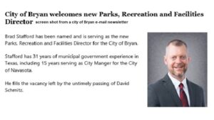 Screen shot from a city of Bryan e-mail newsletter.