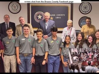 Screen shot from the Brazos County Facebook page showing members of the Brazos County 4-H council with county commissioners on September 26, 2023.
