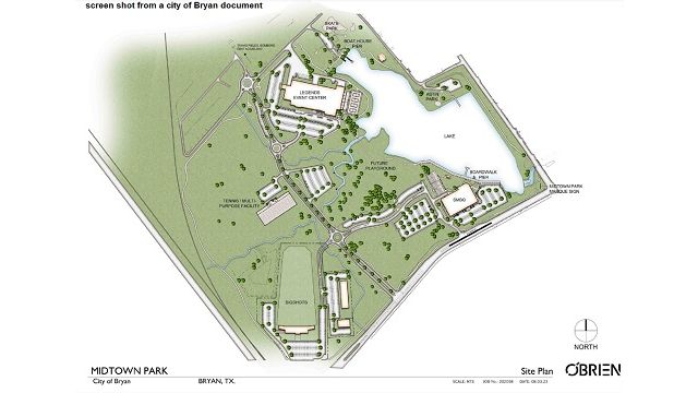 Screen shot from a city of Bryan document showing Midtown Park and the location for the future playground area.