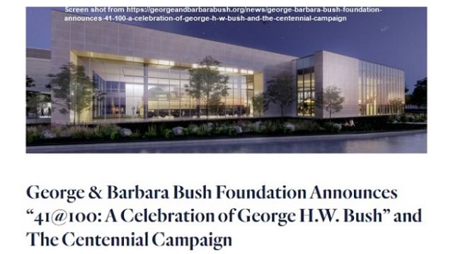 Screen shot from https://georgeandbarbarabush.org/news/george-barbara-bush-foundation-announces-41-100-a-celebration-of-george-h-w-bush-and-the-centennial-campaign