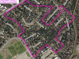 Image from the city of College Station, showing in pink the boundary of the Greater Southwood ROO.