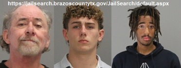 Photos of (L-R) Wallace Macey Jr., Landon Shipley, and Jaylon Wright from https://jailsearch.brazoscountytx.gov/JailSearch/default.aspx