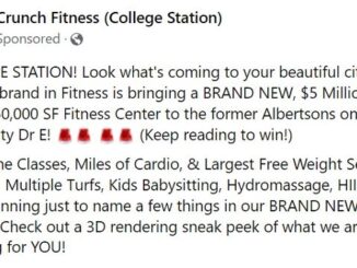 Screen shot from the Crunch Fitness College Station Facebook page.