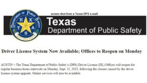 Screen shot from a Texas DPS e-mail.