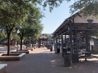 Photo of Northgate district promenade shelters taken September 5, 2019.